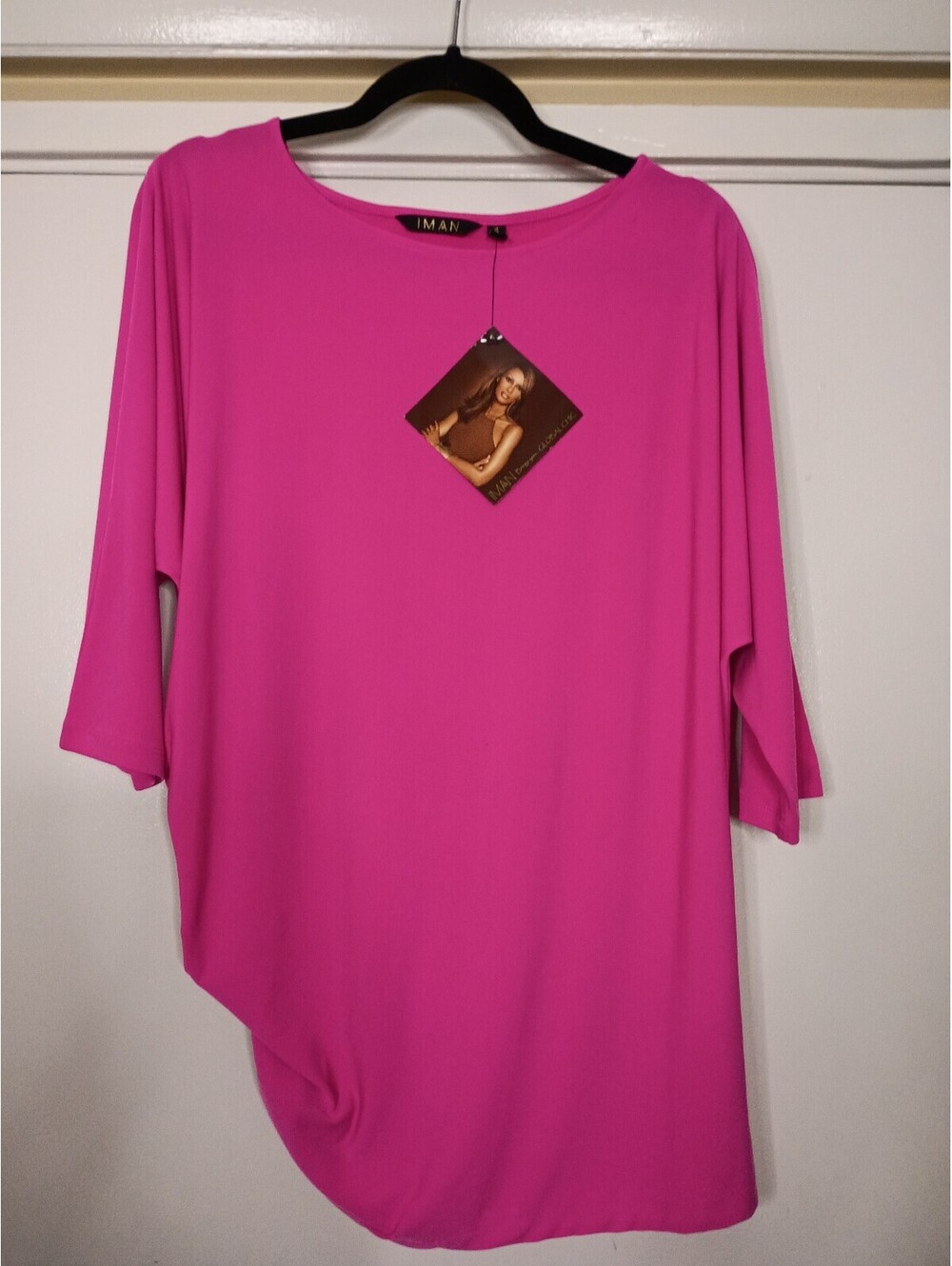 IMAN Large Fuchsia Pink Asymmetrical Dolman Sleeve Tunic Top NWT